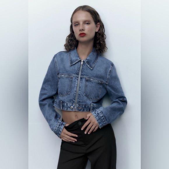 Zara zippered crop denim jacket - Picture 7 of 8